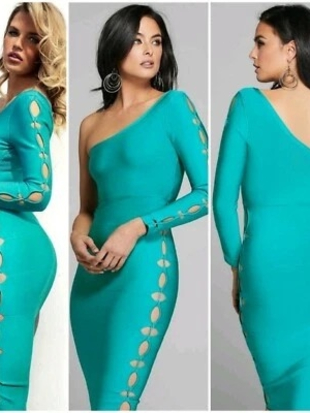 Marciano Teal One-Shoulder Cutout Bodycon Dress